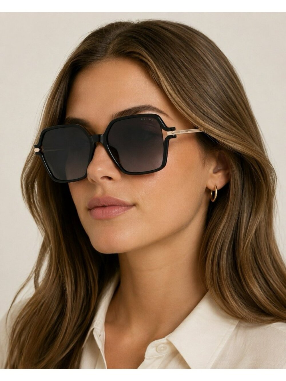$148 RALPH LAUREN Women's Polarized Sunglasses RA5319U Black & Gold Square EUC!